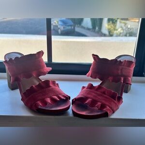 Free People Red Suede Ruffle Sandals